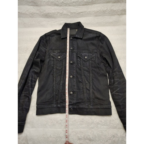 R13 Distressed Denim Jean Trucker Designer Jacket Black Made In Italy Men's Sz S - Picture 2 of 12